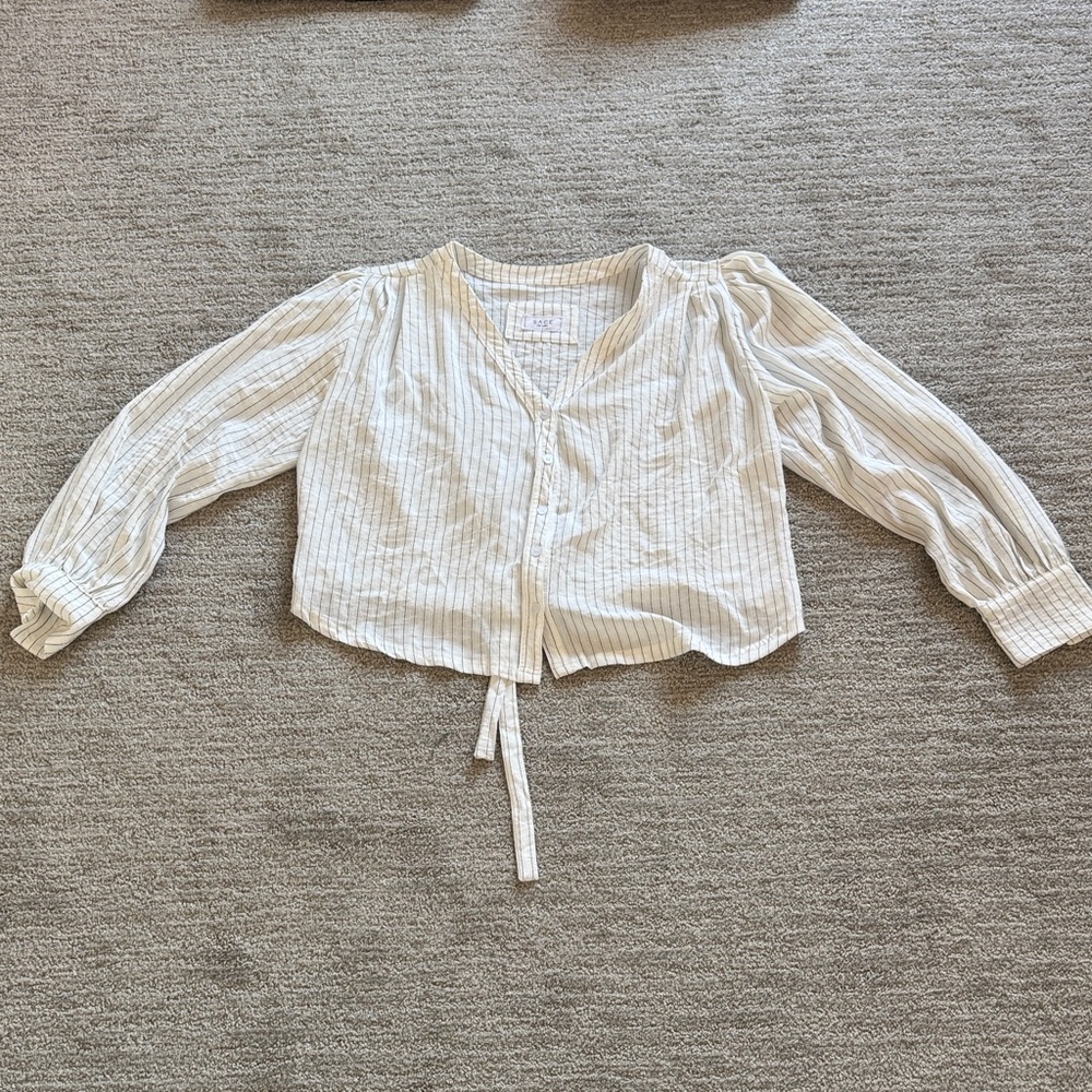 Sage Cream Striped Tie-Front Kids Blouse